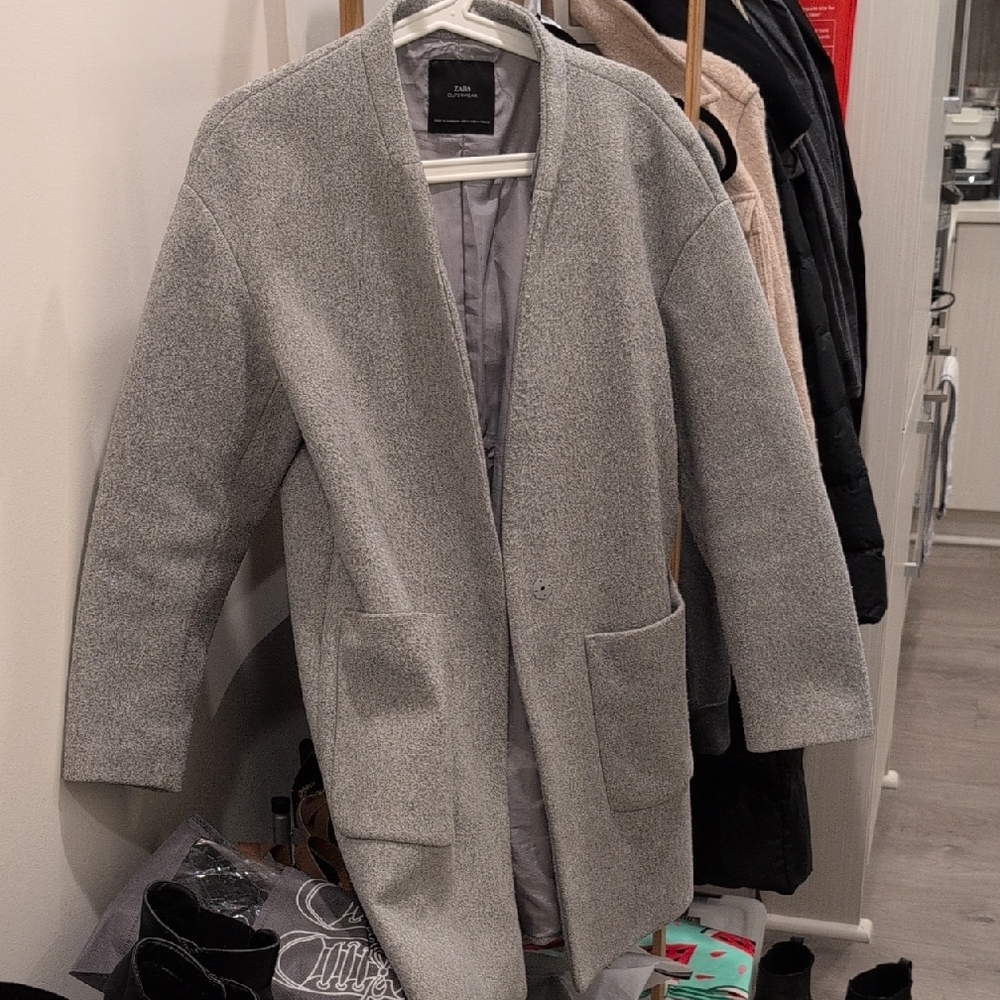 Zara Women's Light Gray Open-Front Coat
